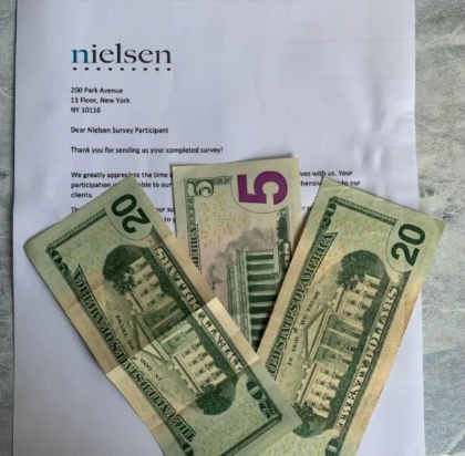 Nielsen participant letter with mailed cash payments